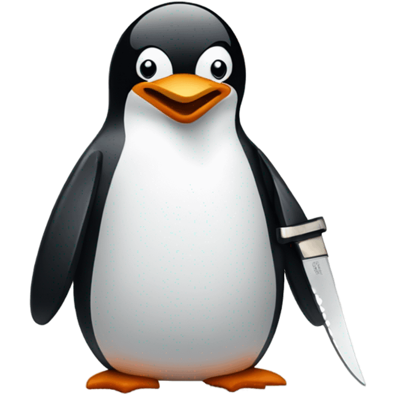 A penguin with a knife and a straight face  emoji