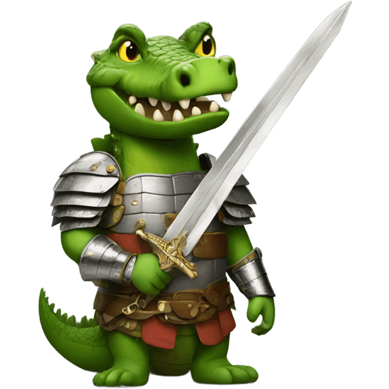 A crocodile with armor and a sword emoji