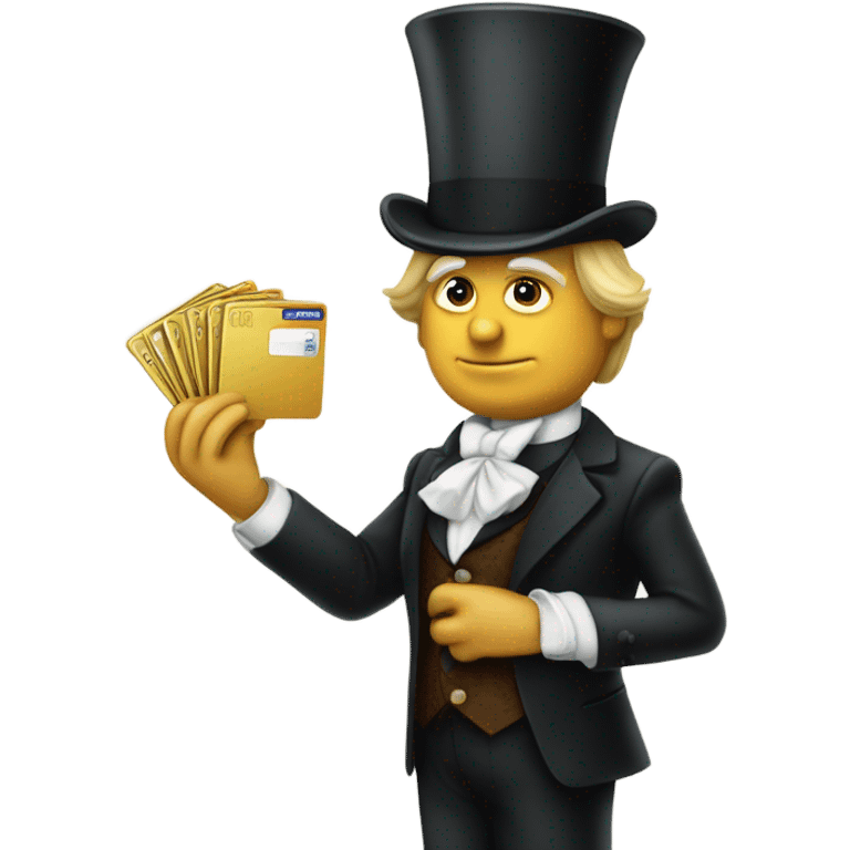 trump waiter Victorian dress elegant full body, holding big credit card emoji