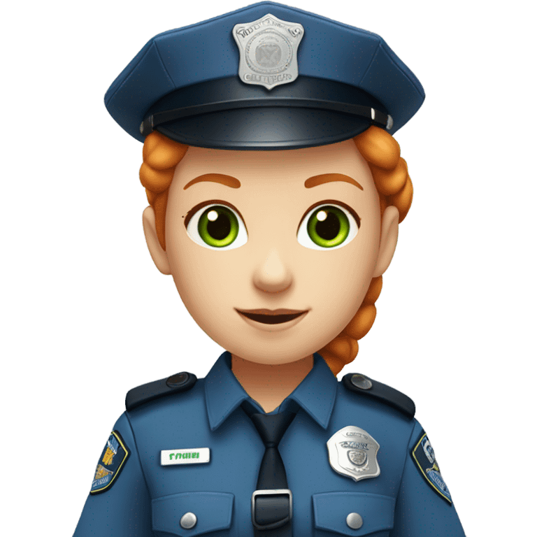 face of ginger girl police officer teen cute blue uniform  policia badge green eyes emoji