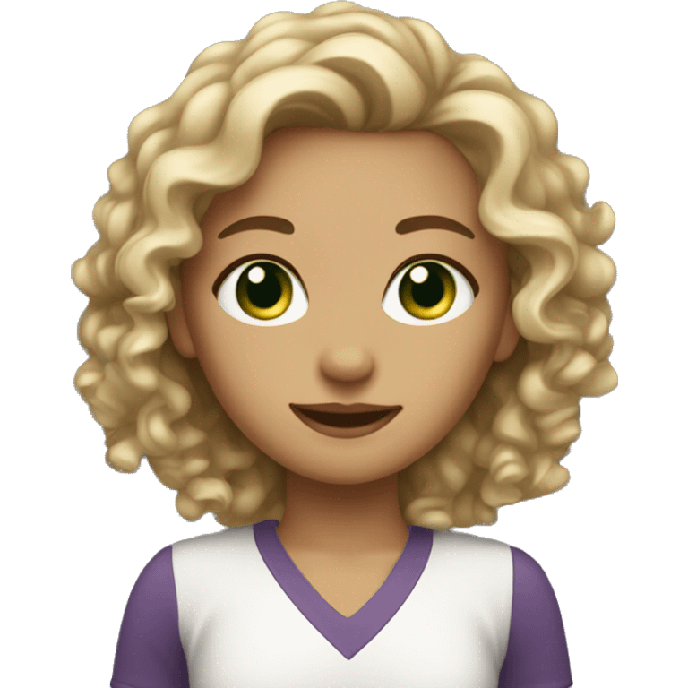 Girl with dirty blonde hair green eyes curly hair slightly tan emoji