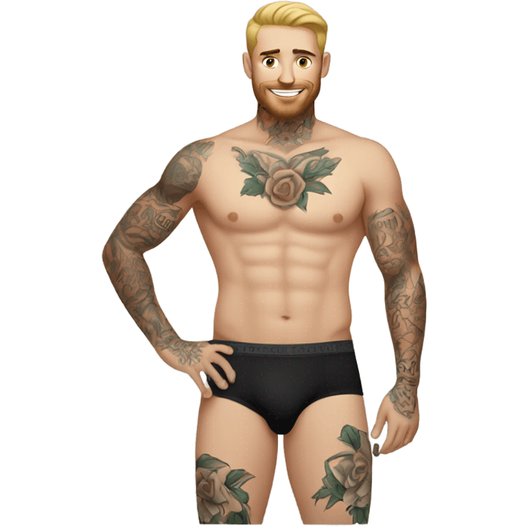 white man with tattoo in fitted underwear emoji