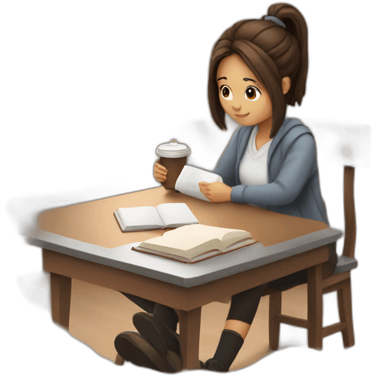 Cute girl full body studying and sipping coffee emoji