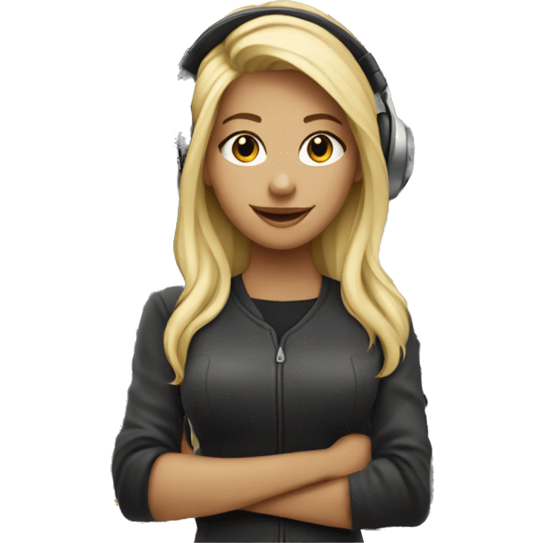 Audio technician blonde girl with a dj desk emoji