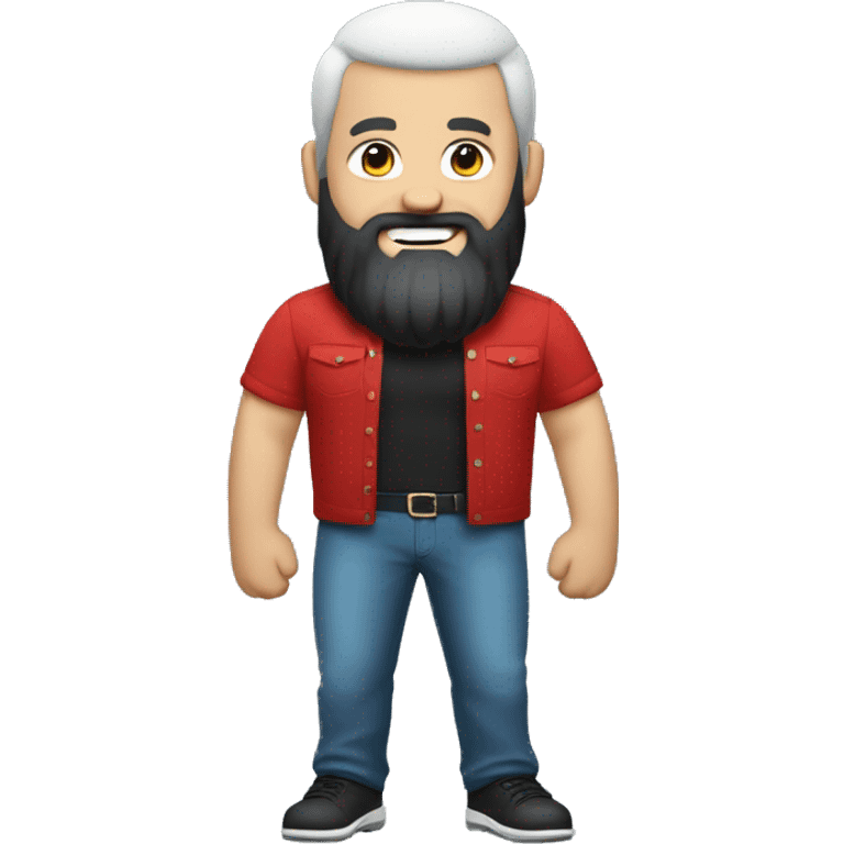 FULL BODY WHITE CHARACTER WITH BLACK BEARD AND HAIR, MEMOJI STYLE, RED SHIRT WITH HAND AND THUMB UP emoji