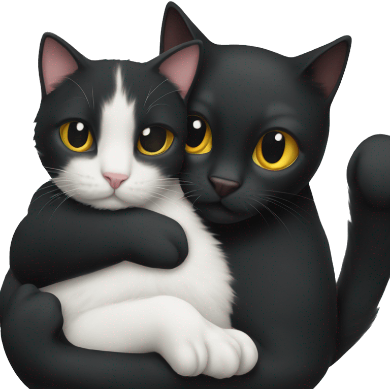 Black cat and white cat cuddling  emoji