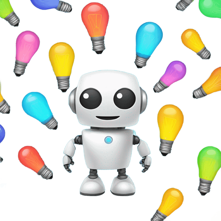 cute robot holds colorful light bulbs emoji