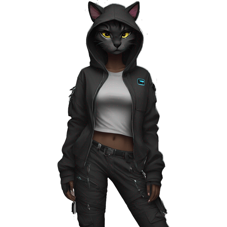 Edgy Anthro cool pretty dark cat-fursona techwear cargo pants hoodie emoji