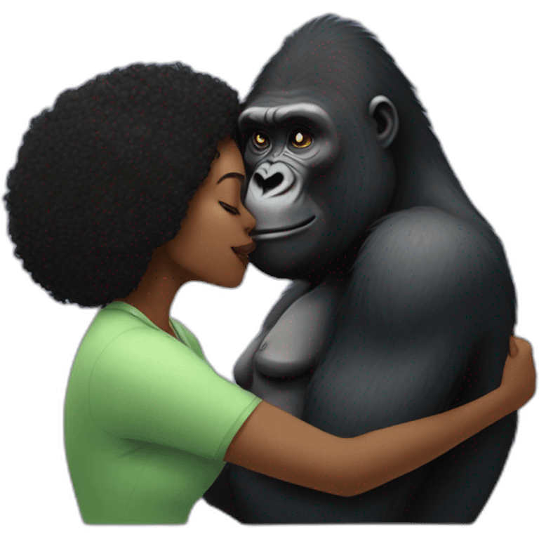 gorilla kissing a black woman emoji