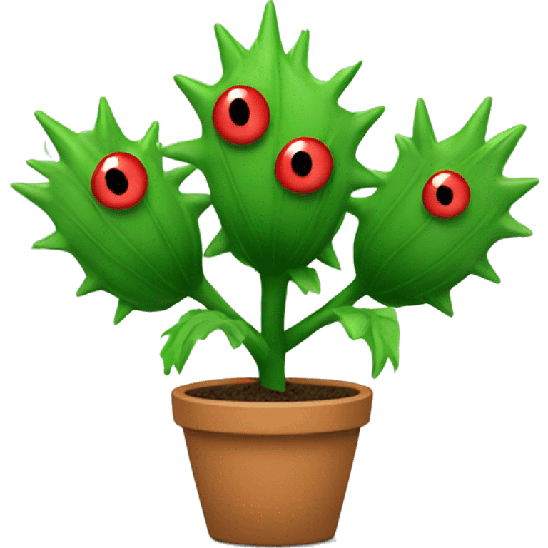 green plant five spiky leaves with tired red eyes emoji