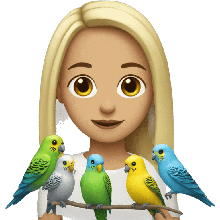 Dark blonde girl with budgies emoji