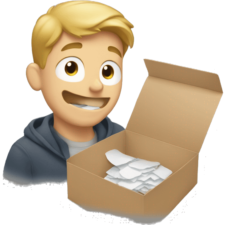 white guy peeling stickers off box emoji