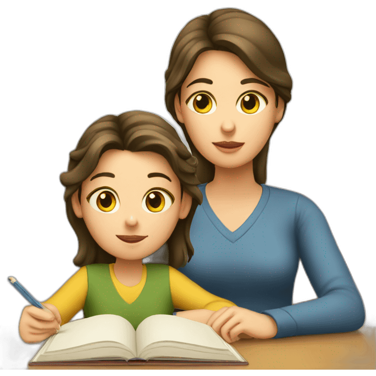 A girl studying with her mom staring at her emoji