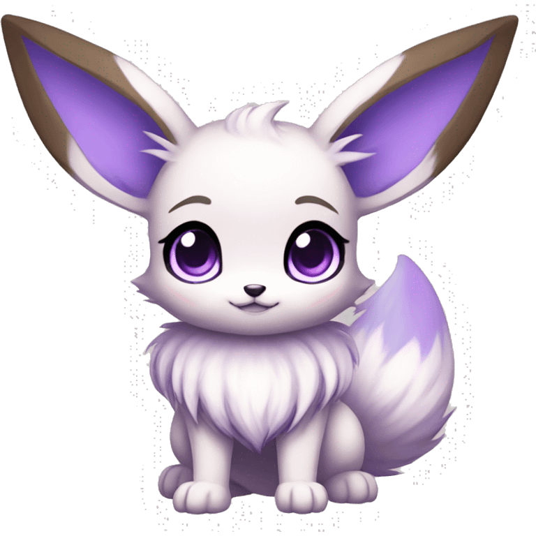 Kawaii Pale Eevee with dark brown long emo hair covering her violet eyes Full Body emoji