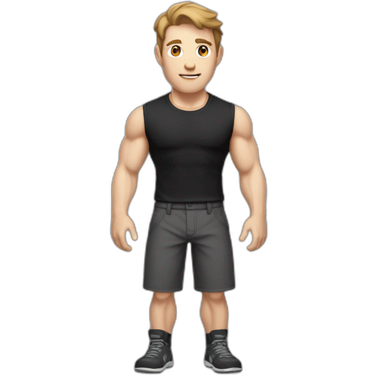 Pale skinned Fit Man With the biceps and brown hair in black shirt and gray shorts emoji