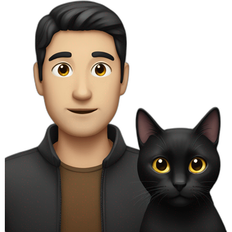 dark-haired man with black cat emoji