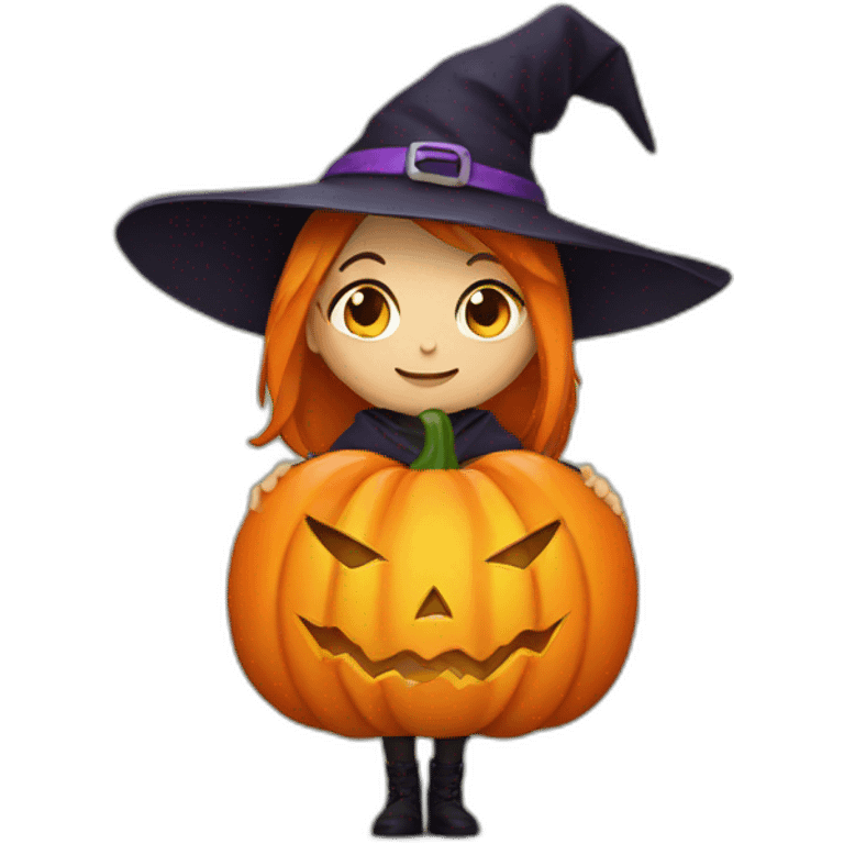 A witch with a pumpkin emoji