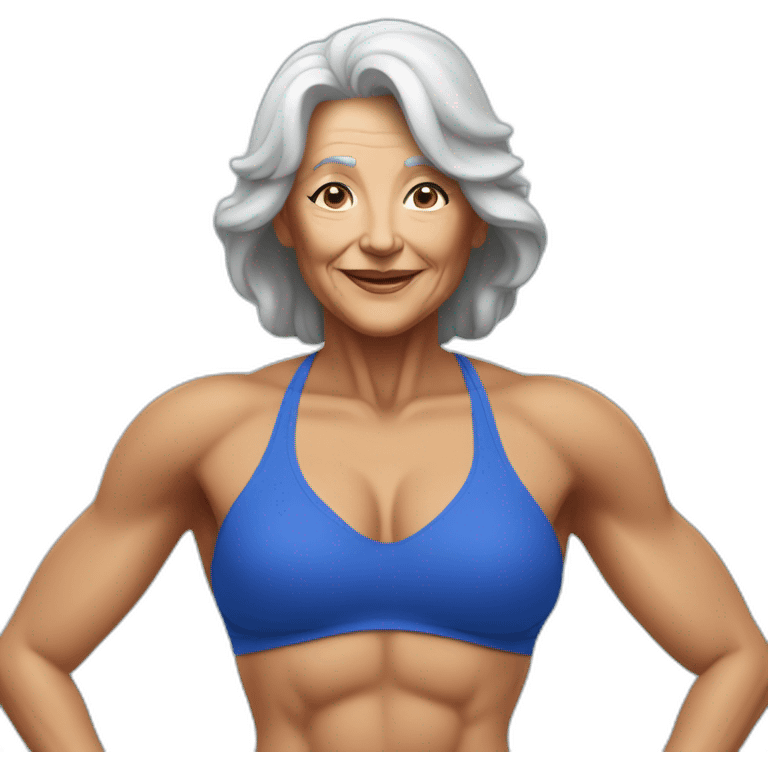 Older woman in a blue bikini at a fitness competition  emoji