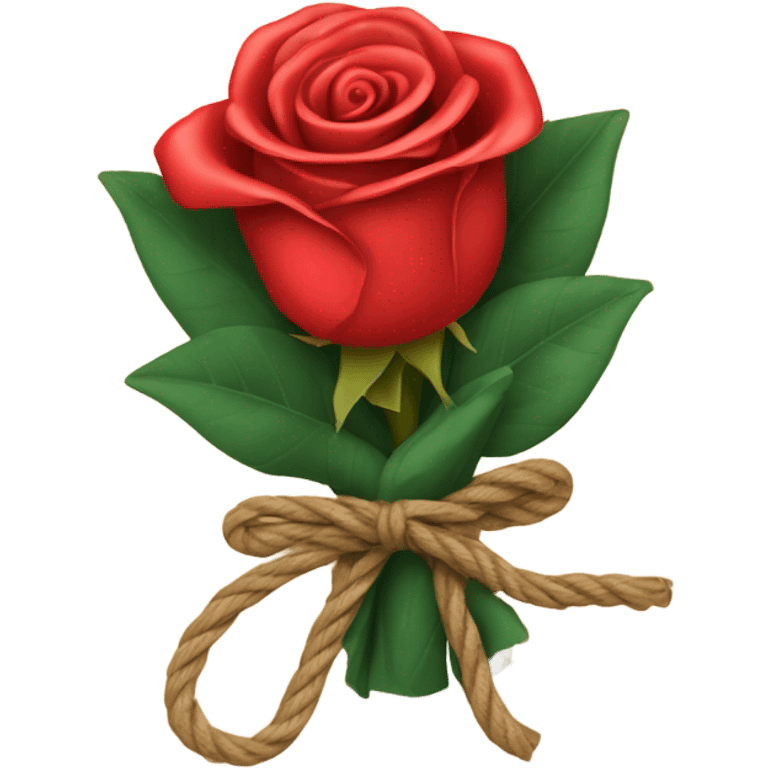 Red rose bouquet with paper around and rope bow emoji