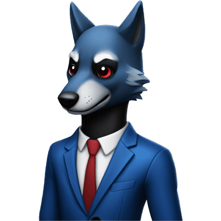 Deadpool wolf in a blue and black suit emoji