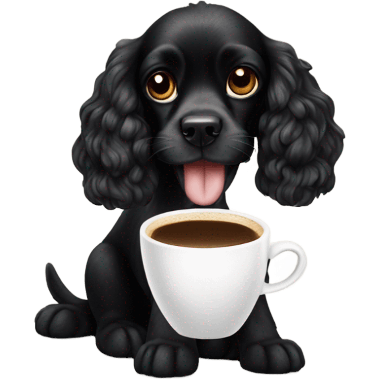 Black cocker spaniel drinking capucino emoji