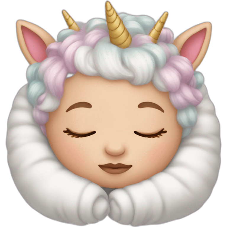 Sleeping white Newborn with unicorn headband emoji