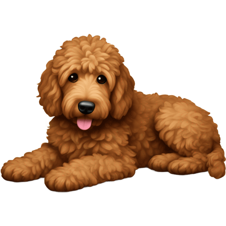 Brown Goldendoodle relaxes on wooden floor emoji