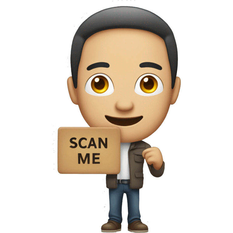 man holding a board saying scan me emoji