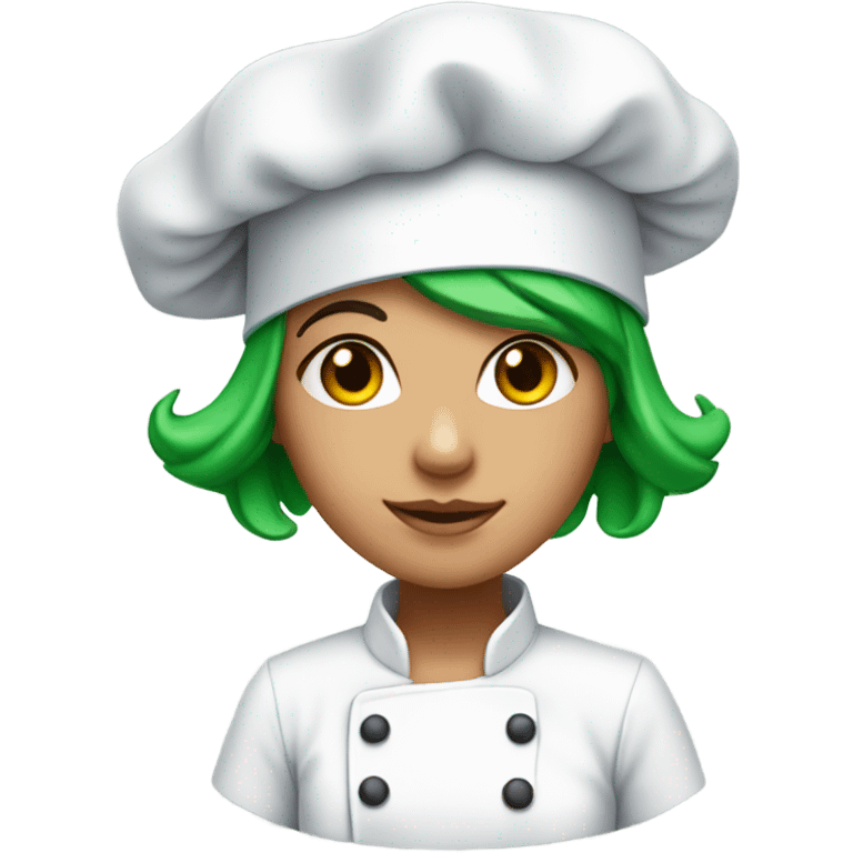 girl with green hair wearing chef's hat emoji