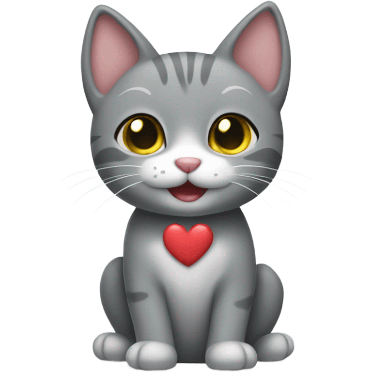 Grey cat with smile and heart ears emoji