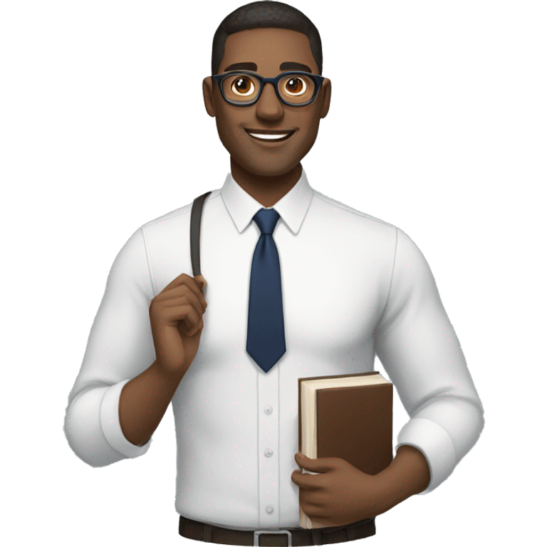 A modern man with specs white shirt and  navy blue tie and book in hand emoji