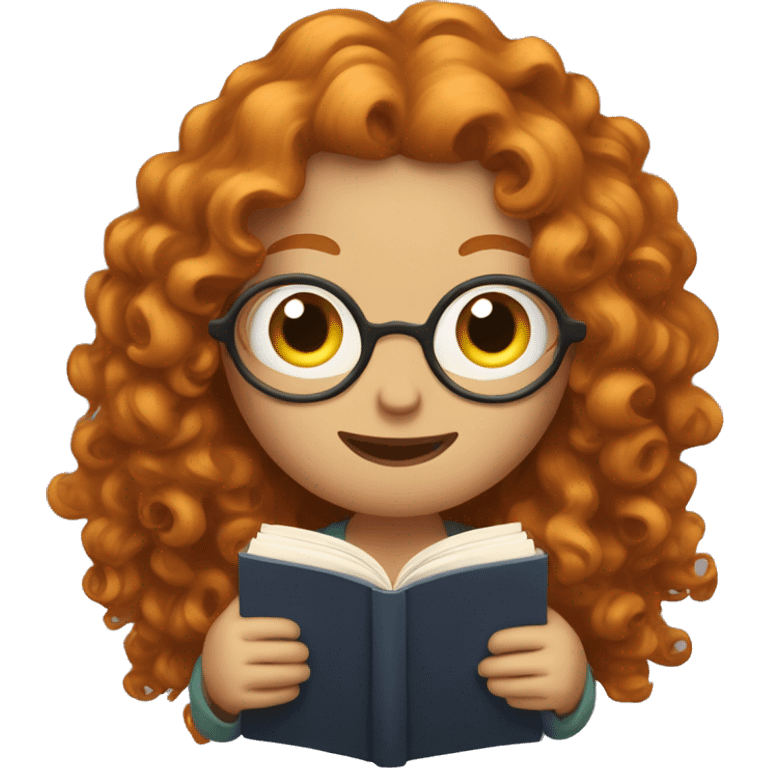 Ginger with curly hair reading a book emoji