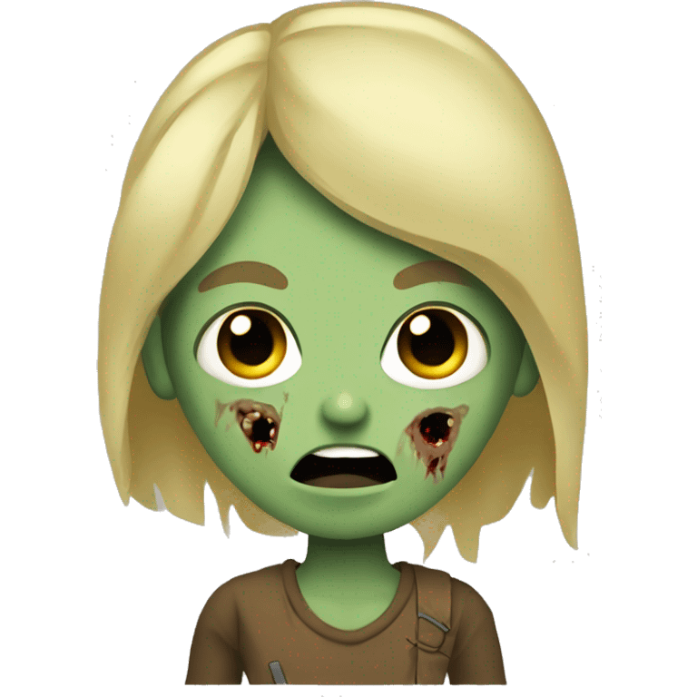 blonde-haired zombie, greenish skin, brown tshirt, scars, spooky eyes emoji