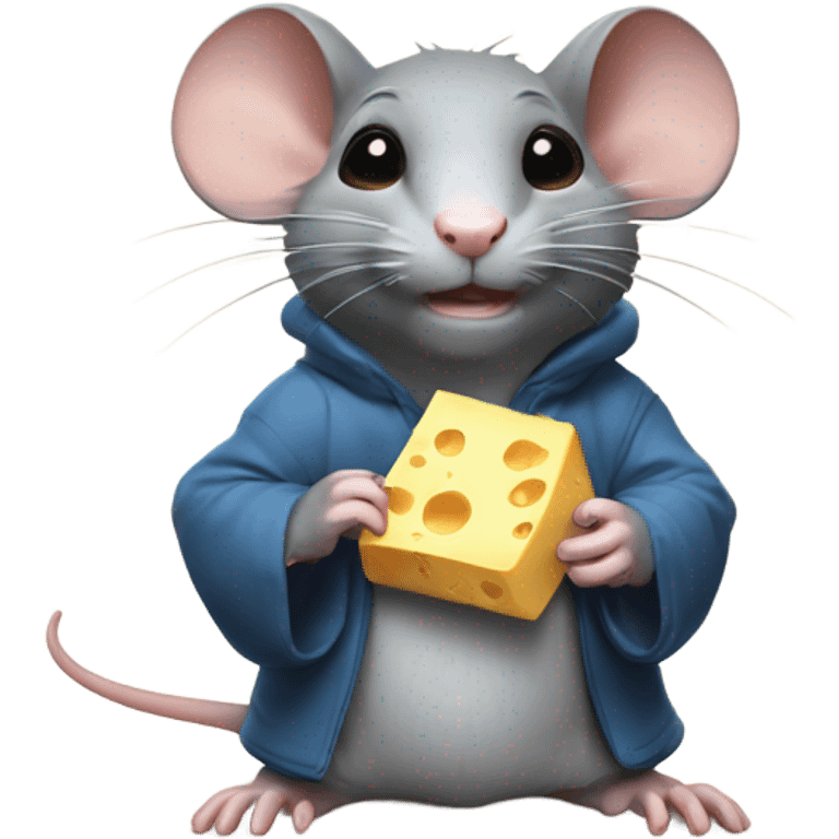 A rat holds in his hands a piece of cheese with the inscription "Alinght" emoji