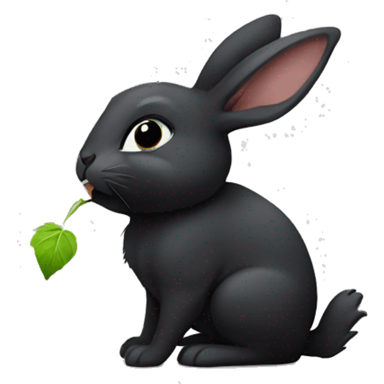 Black Bunny eating leaf emoji