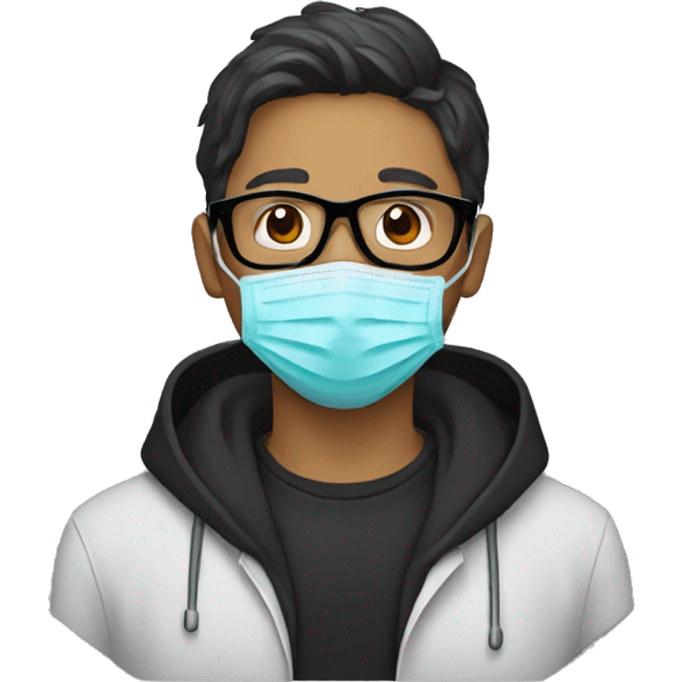 Man with medical mask and black hoody and black glasses emoji