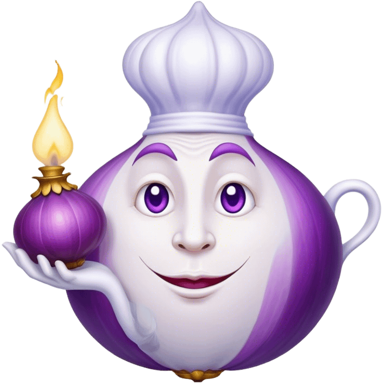 The white Genie of the Lamp, holding a big violet onion  emoji