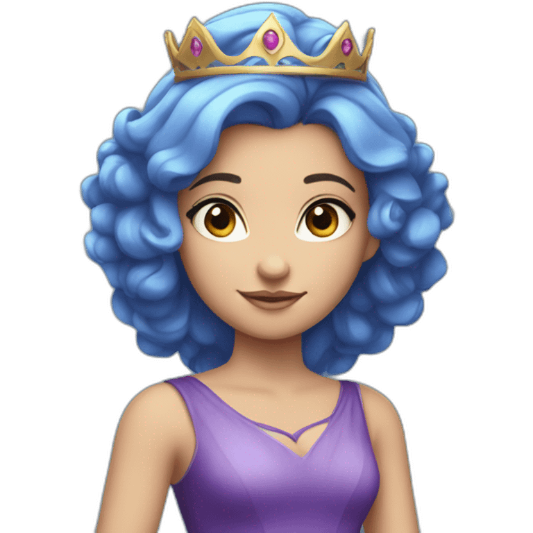 Princess that has blue hair and blue eyes and has a purple dress and purple crown emoji