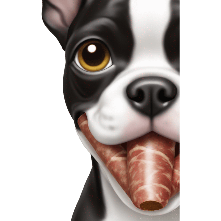 boston terrier eating a sausage emoji