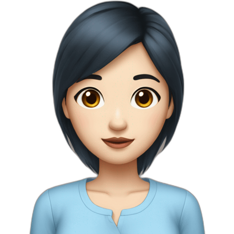 Evelyn Cathy Widjaja - asian black hair girl - blue armless shirt emoji