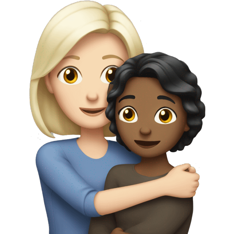 White mom hugging white adult daughter with both black hair emoji