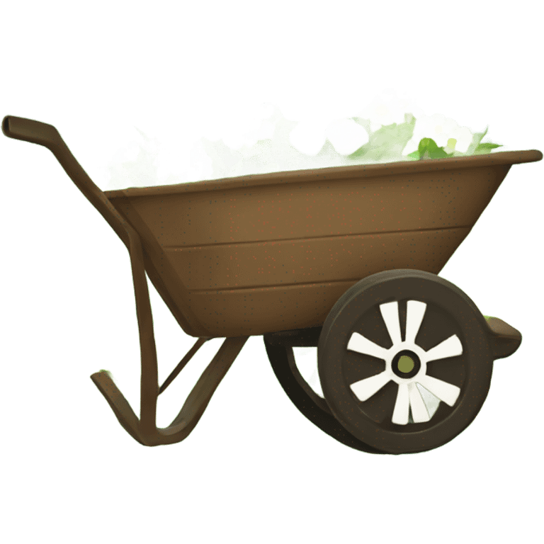 Brown wheelbarrow with white flowers inside no green  emoji