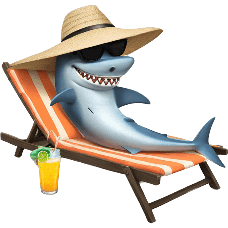 Shark with a sunhat and sunglasses drinking a coctail while laying in a sunbed emoji