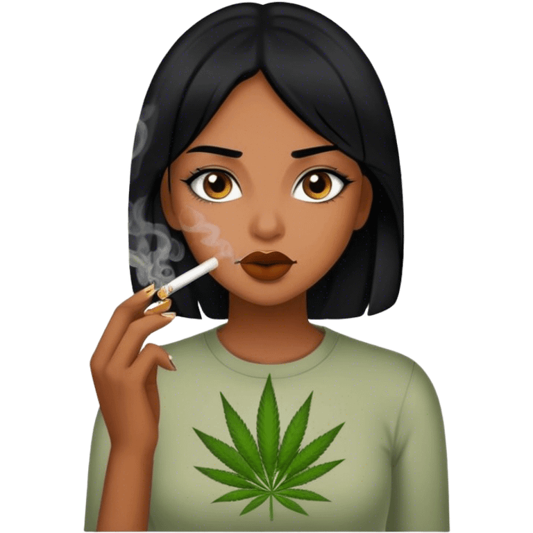 girl with black hair smokes weed emoji