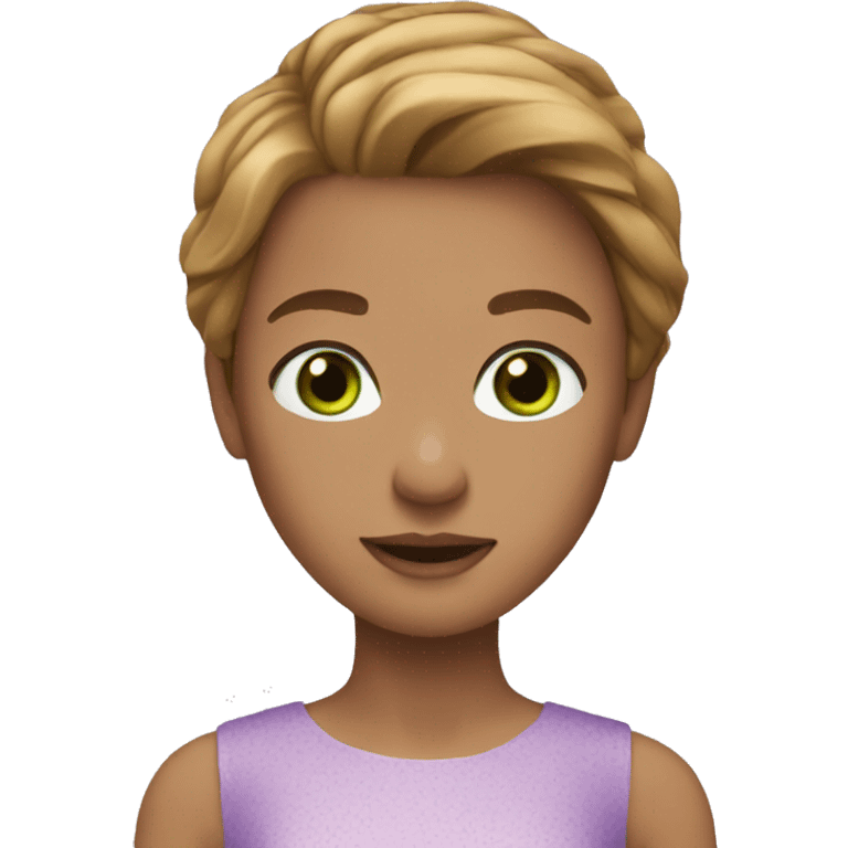 golden brown straight hair, green eyes, lilac dress emoji