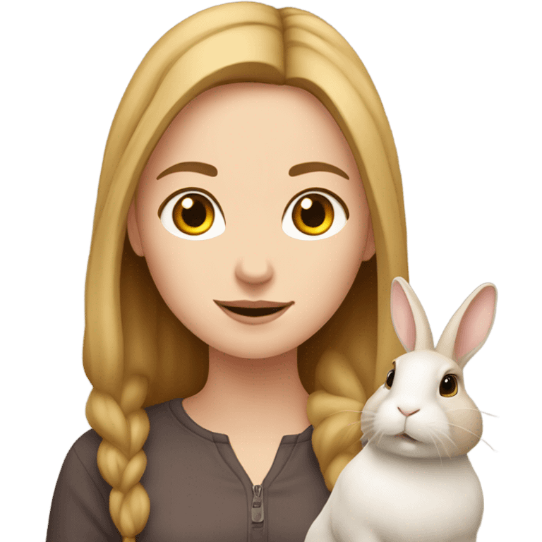 White Girl with brown rabbit  indoors emoji