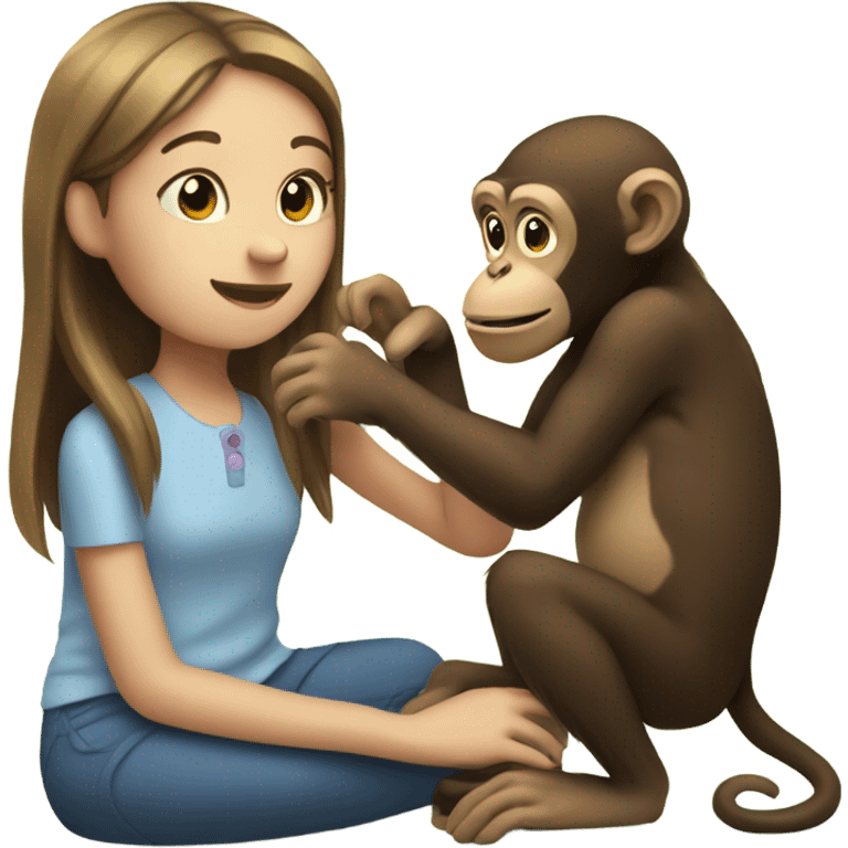 girl petting a monkey emoji