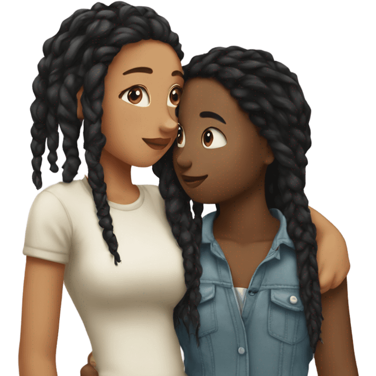 Girl with dreadlocks kissing girl with short black hair emoji