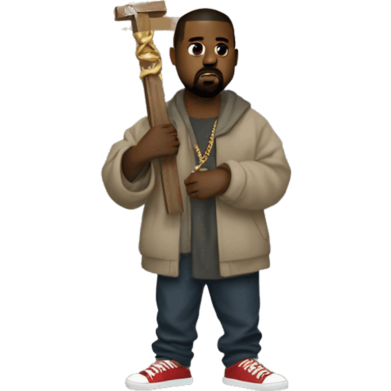 kanye west holding a cross emoji