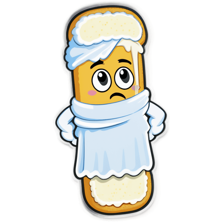 Twinkie with frosting coming out of the bottom towel over its face, saying  , dadie only emoji